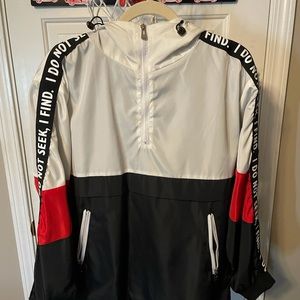 Red black and white windbreaker